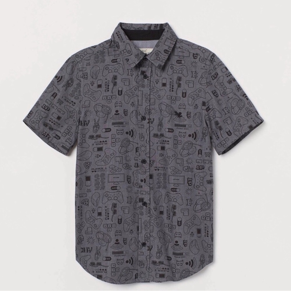 L.O.G.G H&M Cotton Gaming Graphic Print Button Down Shirt